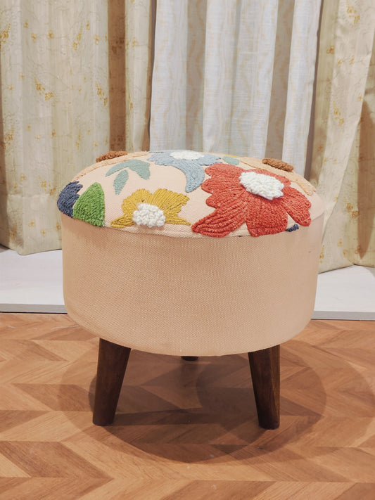 Handwoven Embroidered Ottoman – Bloom Burst