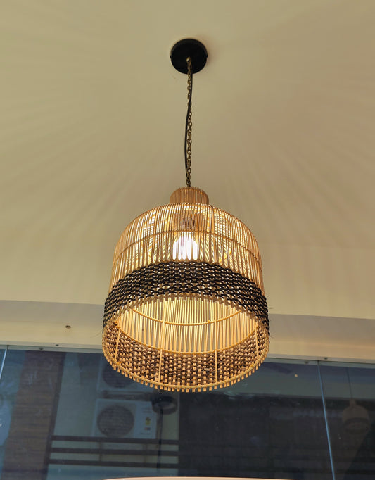 Two-Tone Woven Rattan Pendant Light