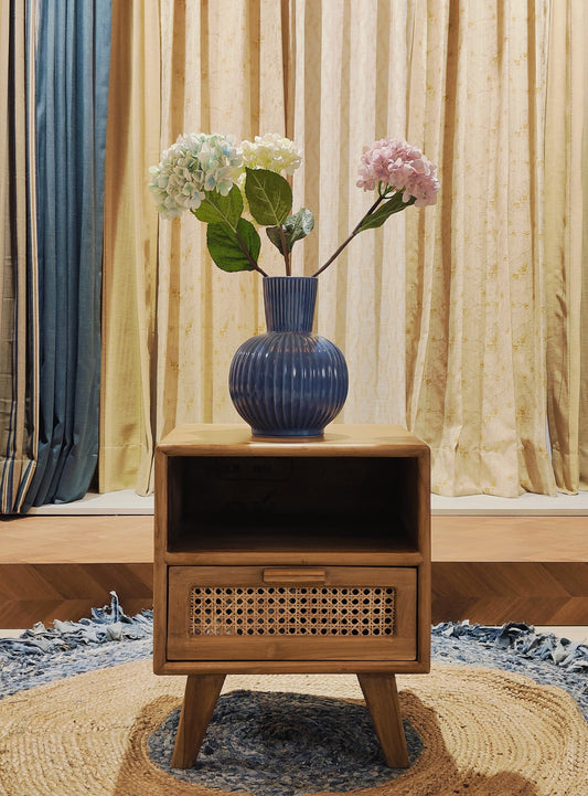 Mid-Century Cane Wood Side Table