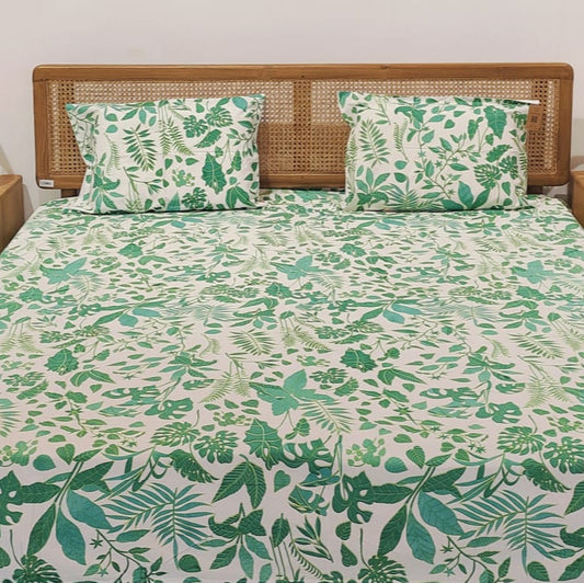 Tropical Leaf Cotton Bedsheet Set