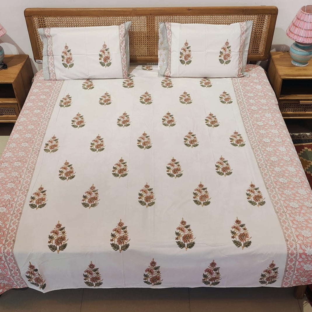 Hand Block Printed Floral Cotton Bedsheet Set