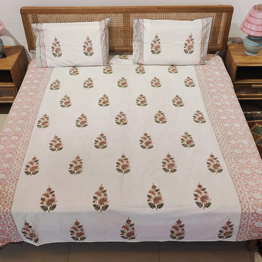 Hand Block Printed Floral Cotton Bedsheet Set