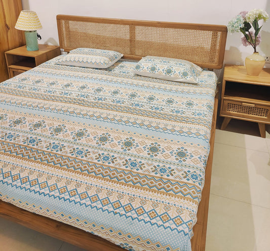 Ethnic Print fitted Cotton Bedsheet Set