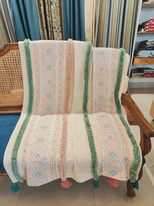 Pastel Boho Woven Throw with Tassels