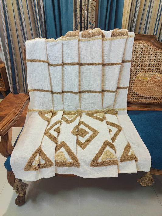 Minimal Boho Geometric Throw in Mustard &amp; White
