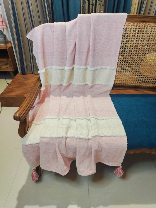 Blush Pink &amp; Ivory Textured Throw with Tassels