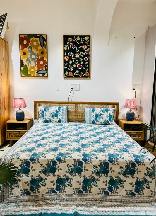 Rangeez Blue Floral Cotton Bedsheet