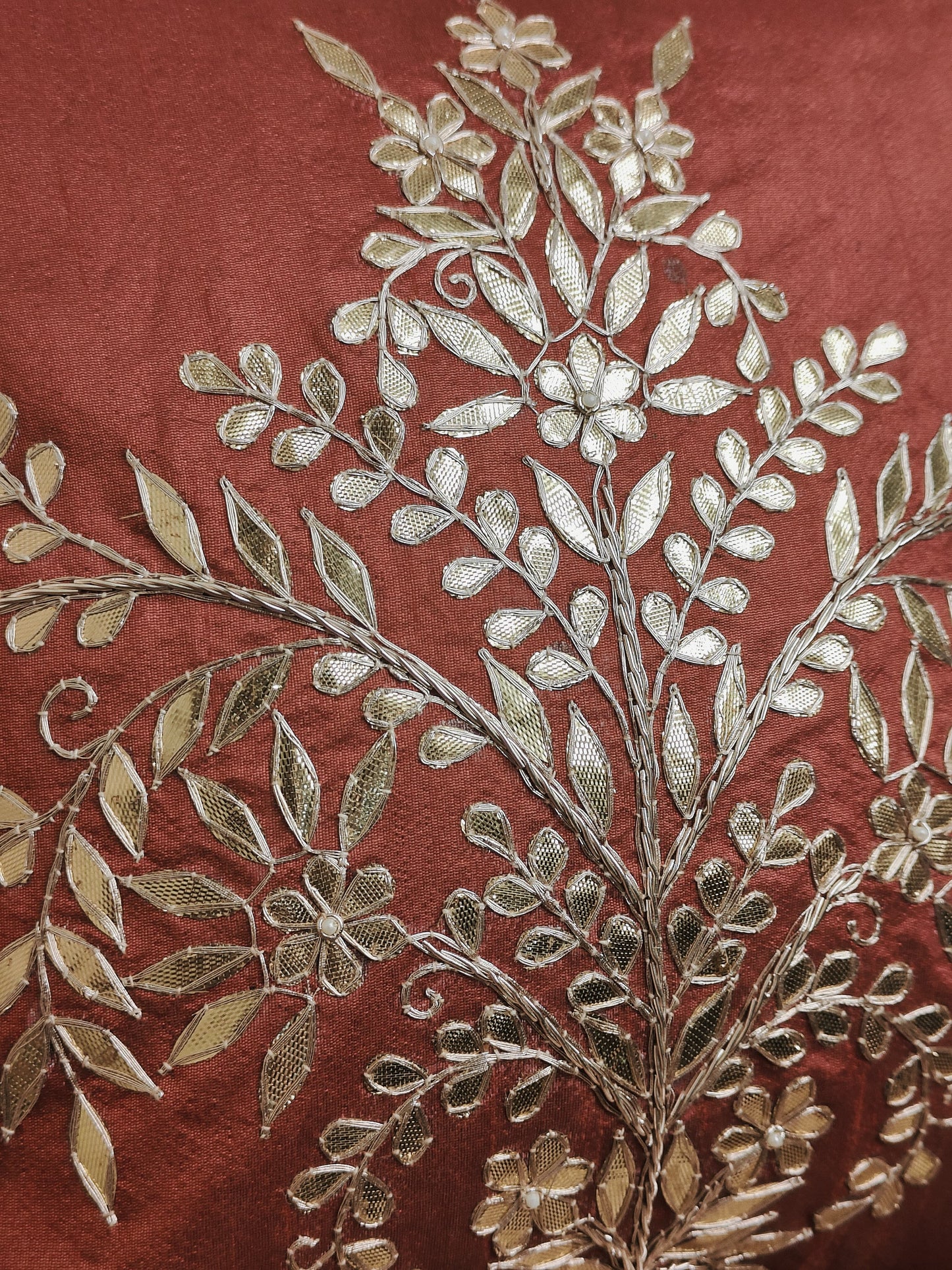 Brown Gota Patti Jaal Cushion Cover