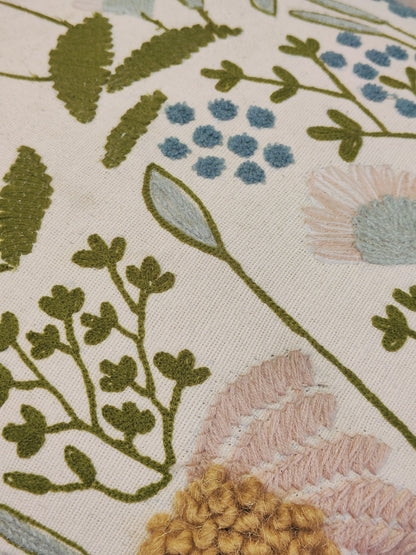 Embroidered Handwoven Ottoman – Pastel Cream Bloom