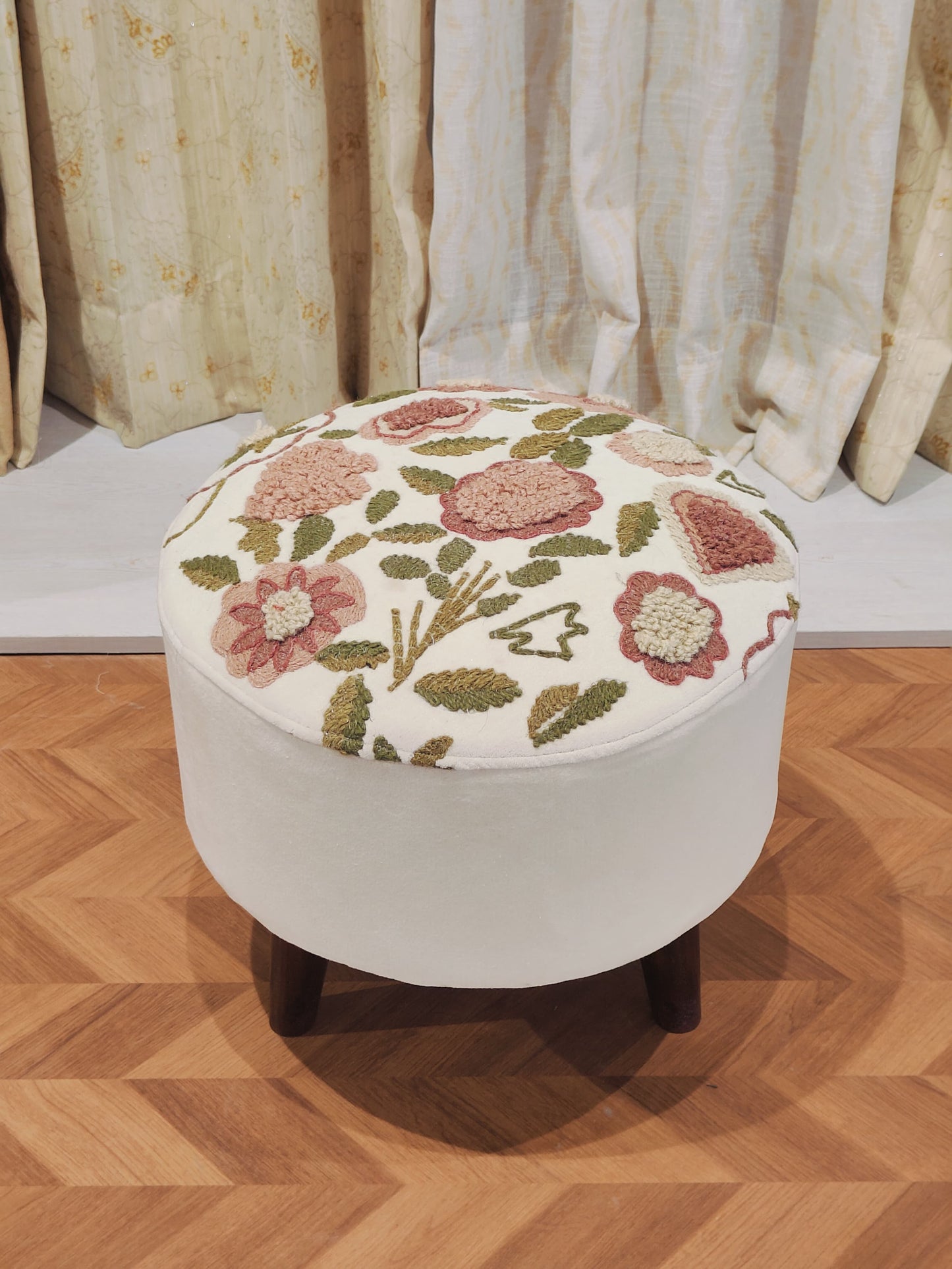 Handwoven Embroidered Ottoman – Rustic Garden