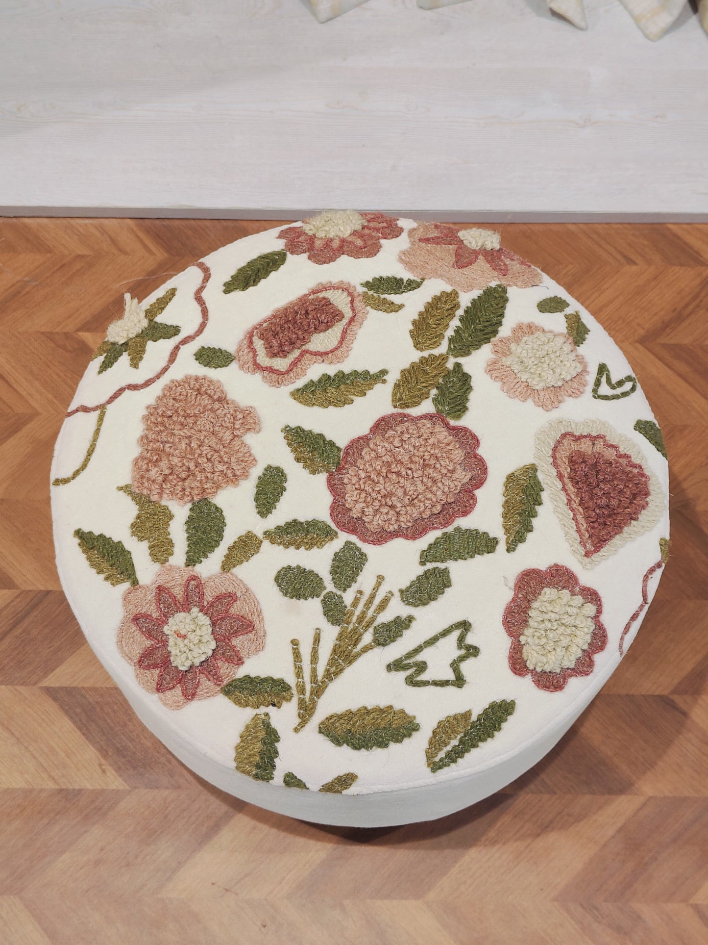 Handwoven Embroidered Ottoman – Rustic Garden