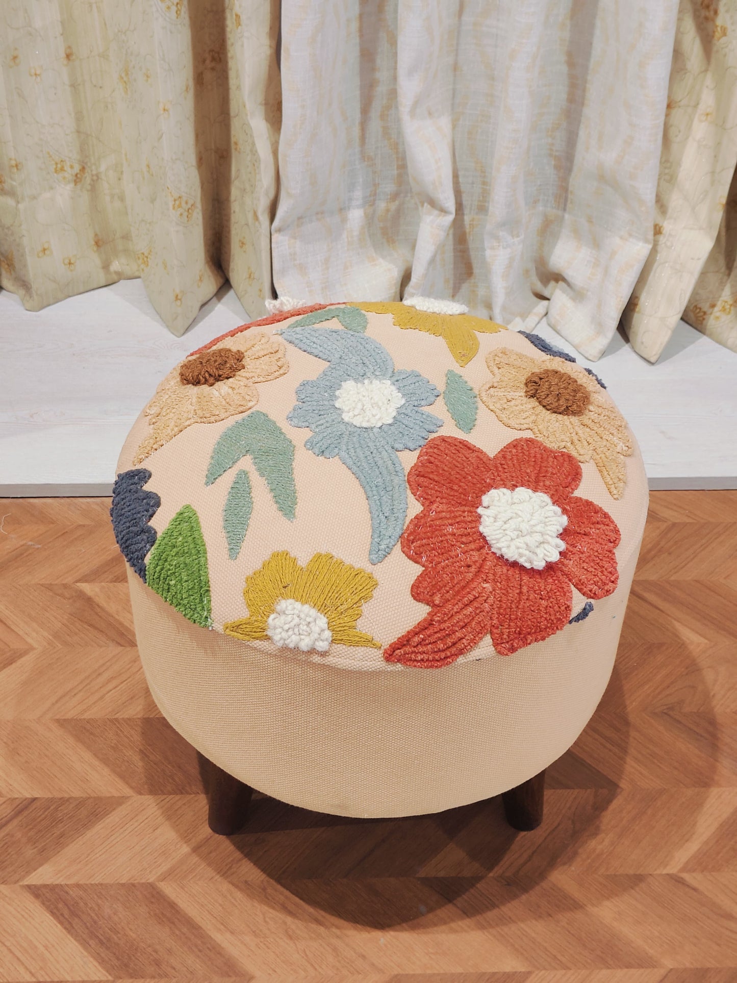 Handwoven Embroidered Ottoman – Bloom Burst