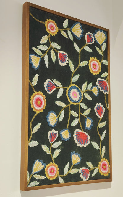 Midnight Bloom – Hand-Embroidered Wall Frame