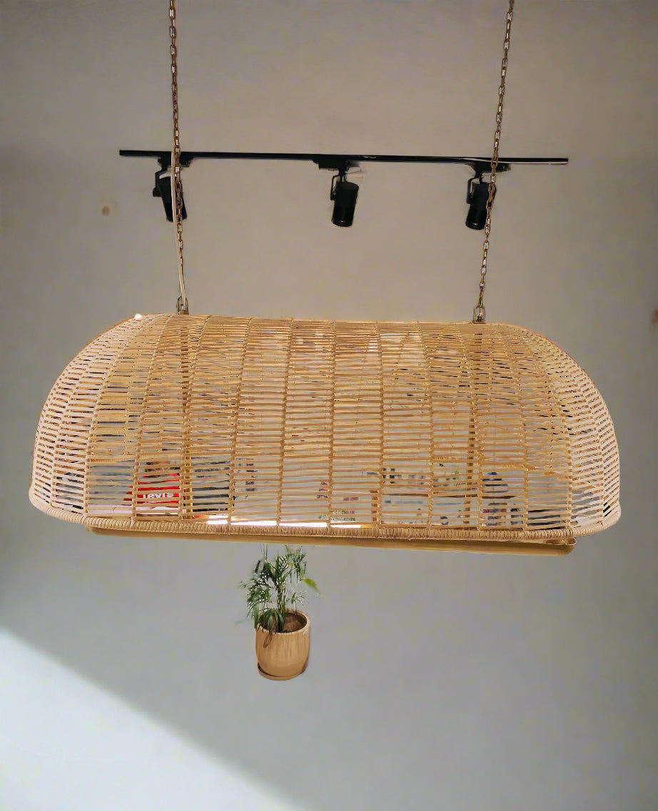 Large Oval Rattan Ceiling Light