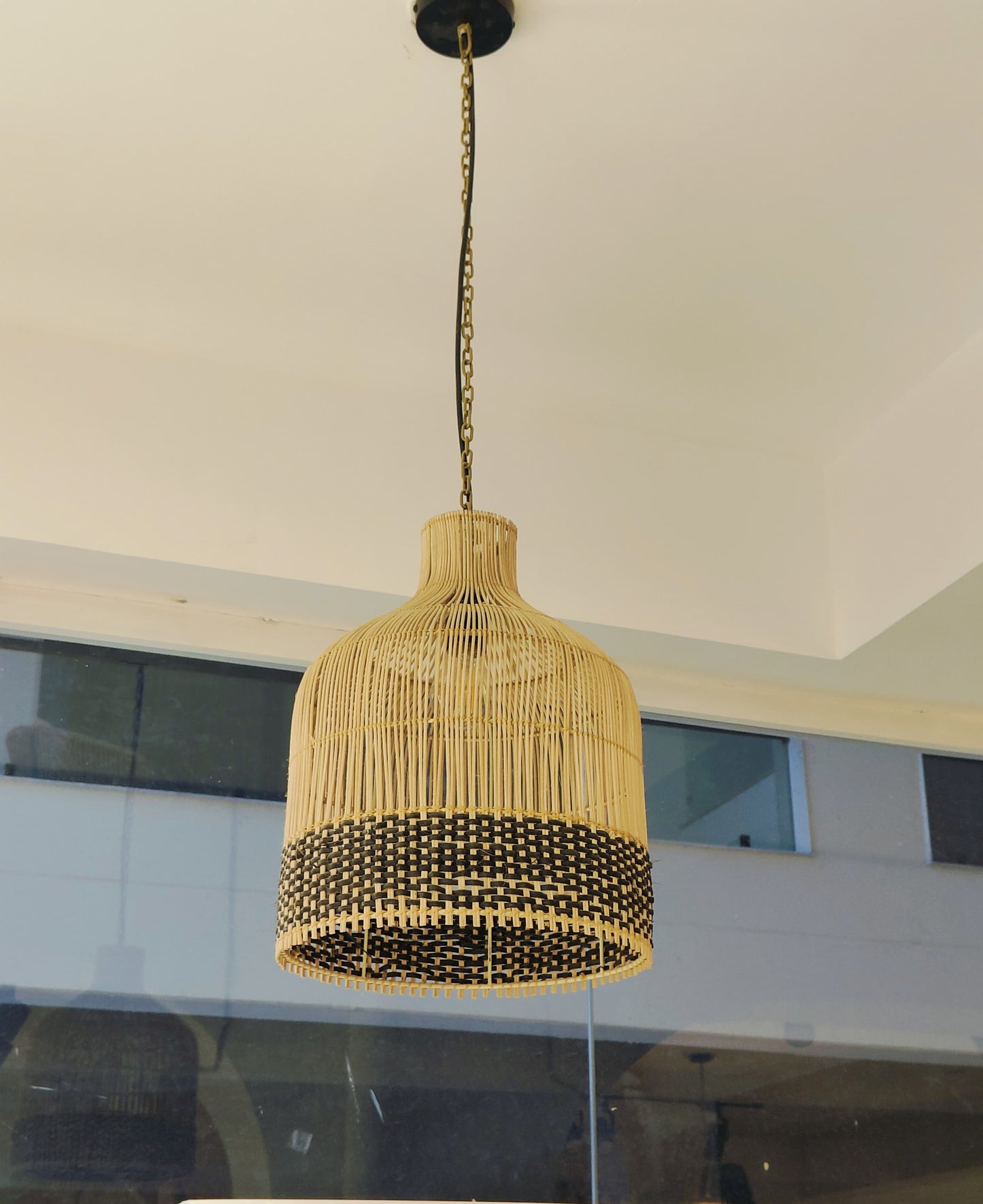 Two-Tone Woven Rattan Pendant Light