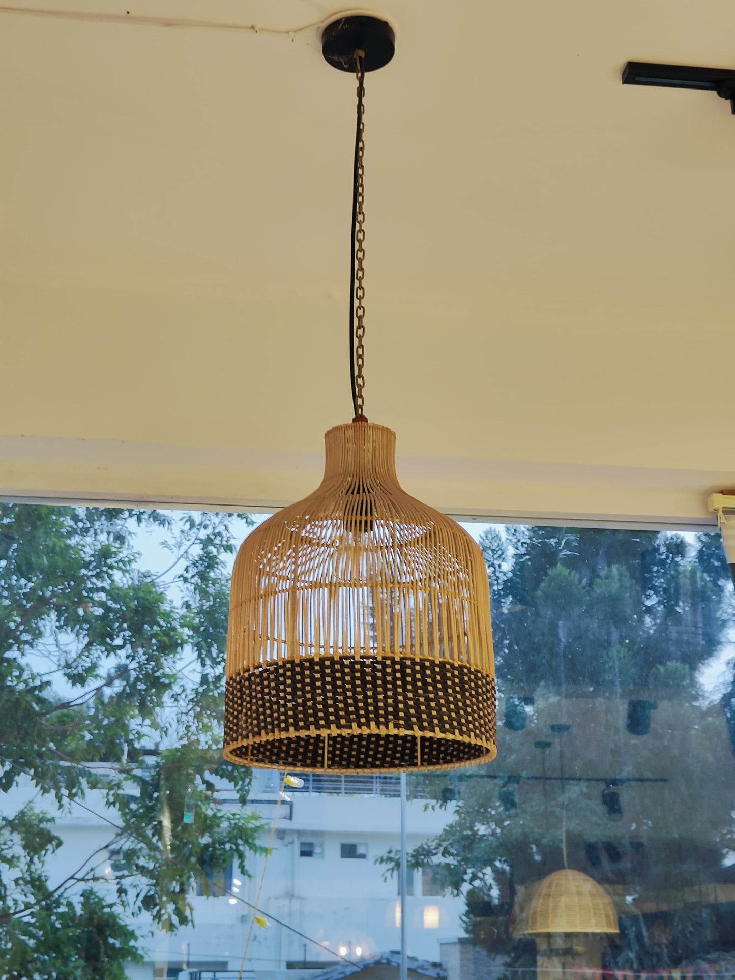 Two-Tone Woven Rattan Pendant Light