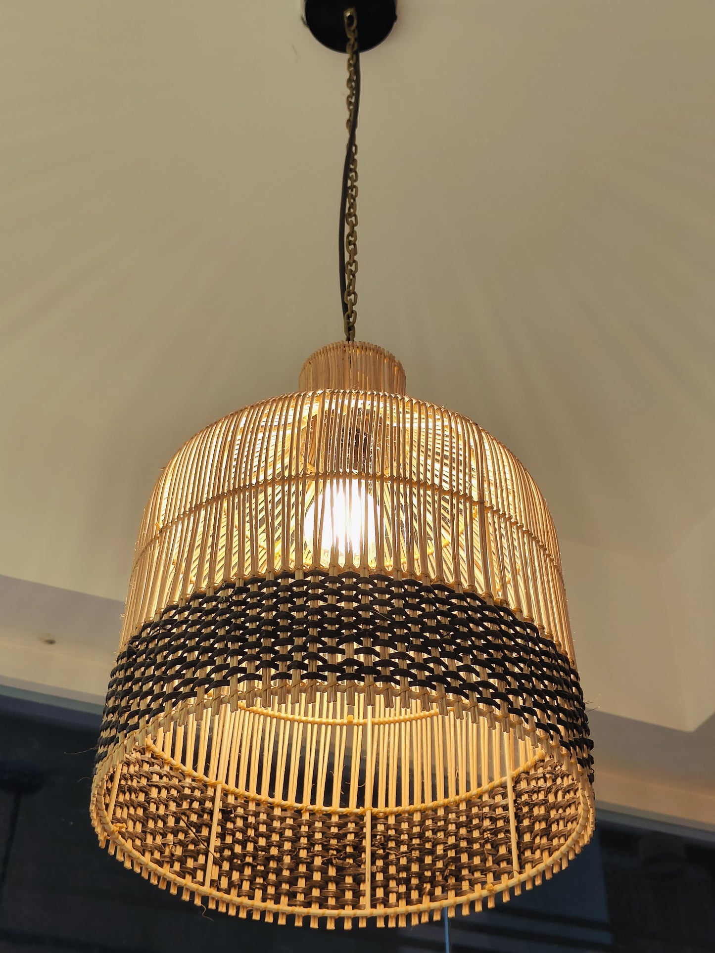 Two-Tone Woven Rattan Pendant Light
