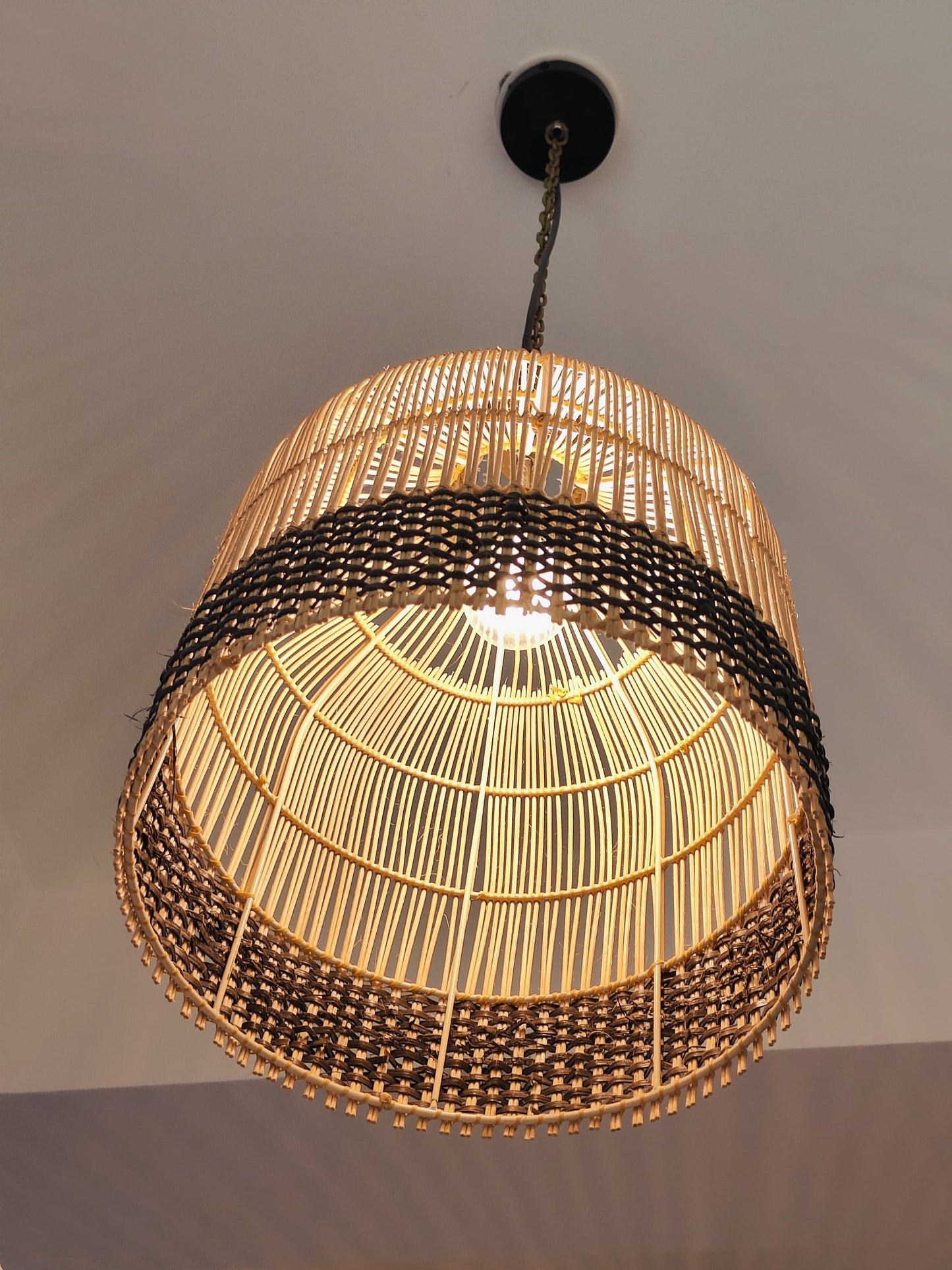 Two-Tone Woven Rattan Pendant Light