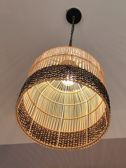 Two-Tone Woven Rattan Pendant Light