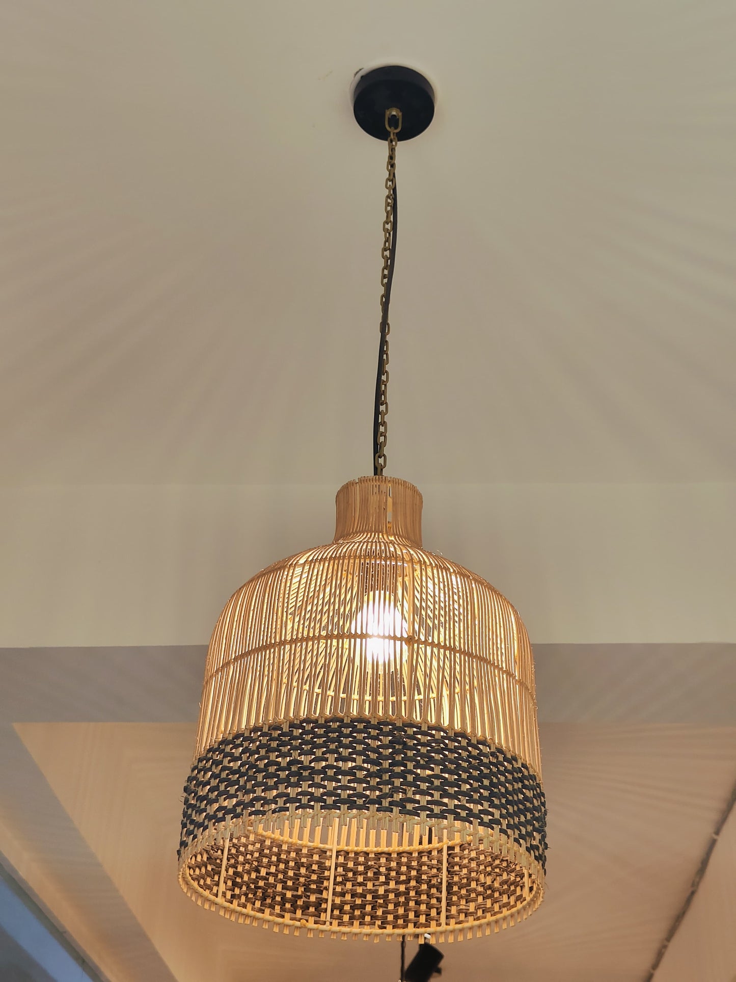 Two-Tone Woven Rattan Pendant Light