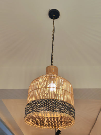 Two-Tone Woven Rattan Pendant Light