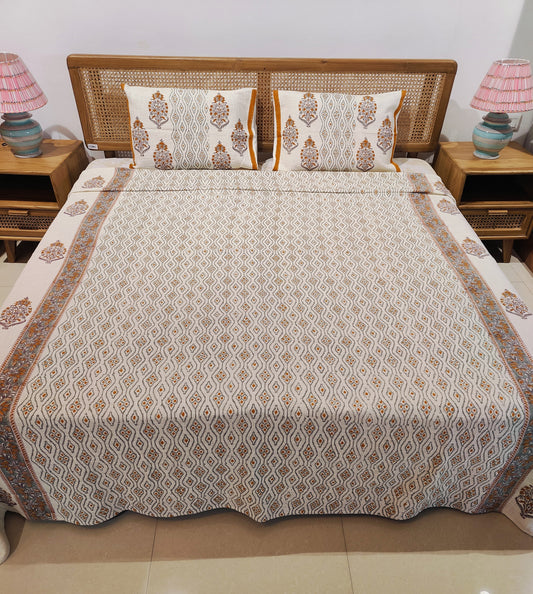 Amber Jaal Handblock Cotton Bedcover Set (3-Piece)