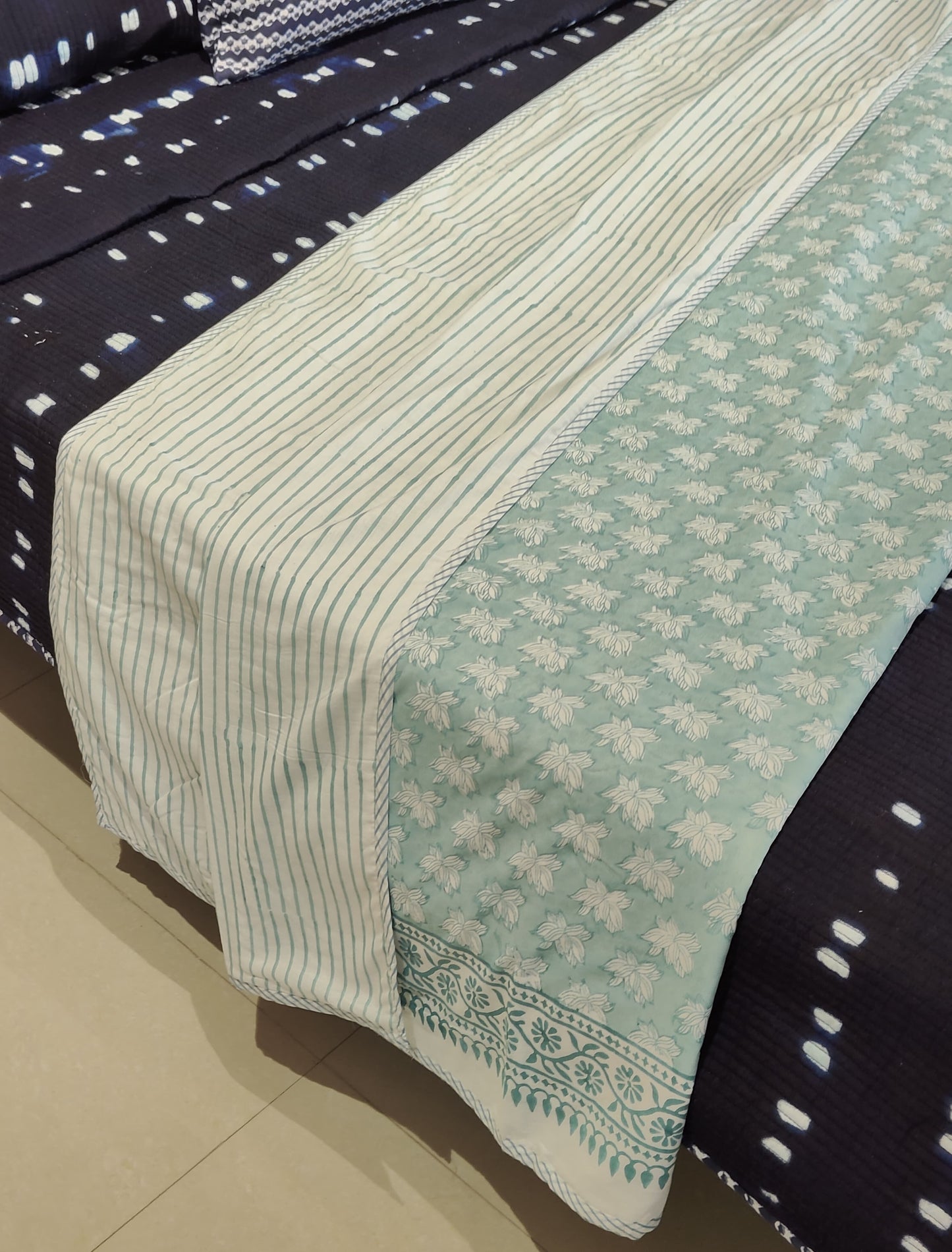Aqua Lotus Handblock Cotton Dohar