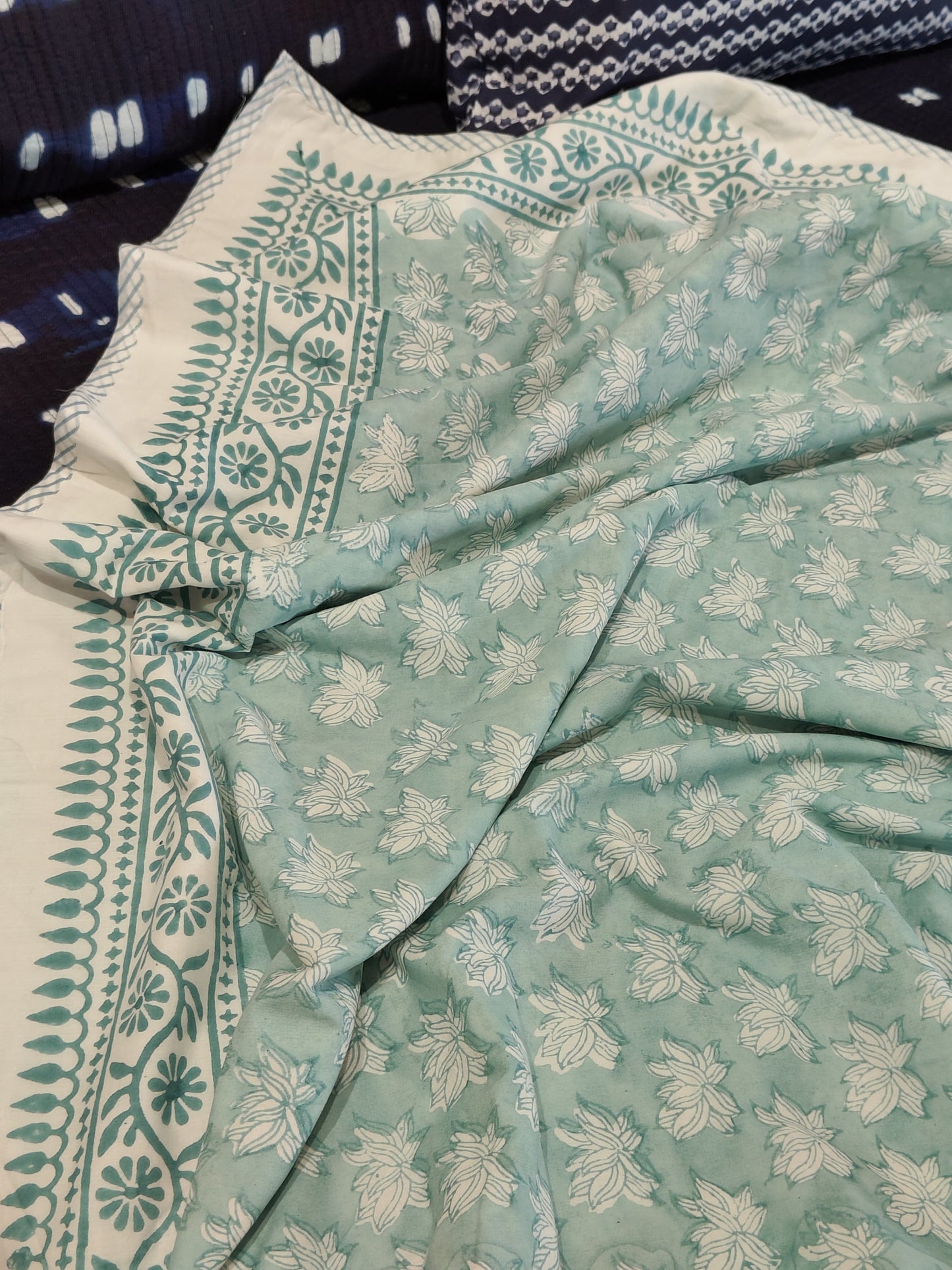 Aqua Lotus Handblock Cotton Dohar