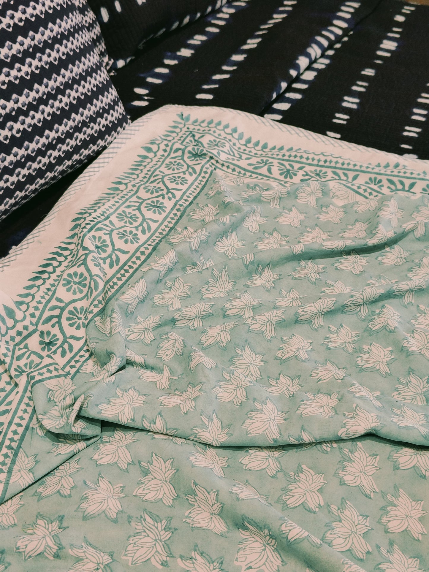 Aqua Lotus Handblock Cotton Dohar