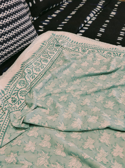Aqua Lotus Handblock Cotton Dohar