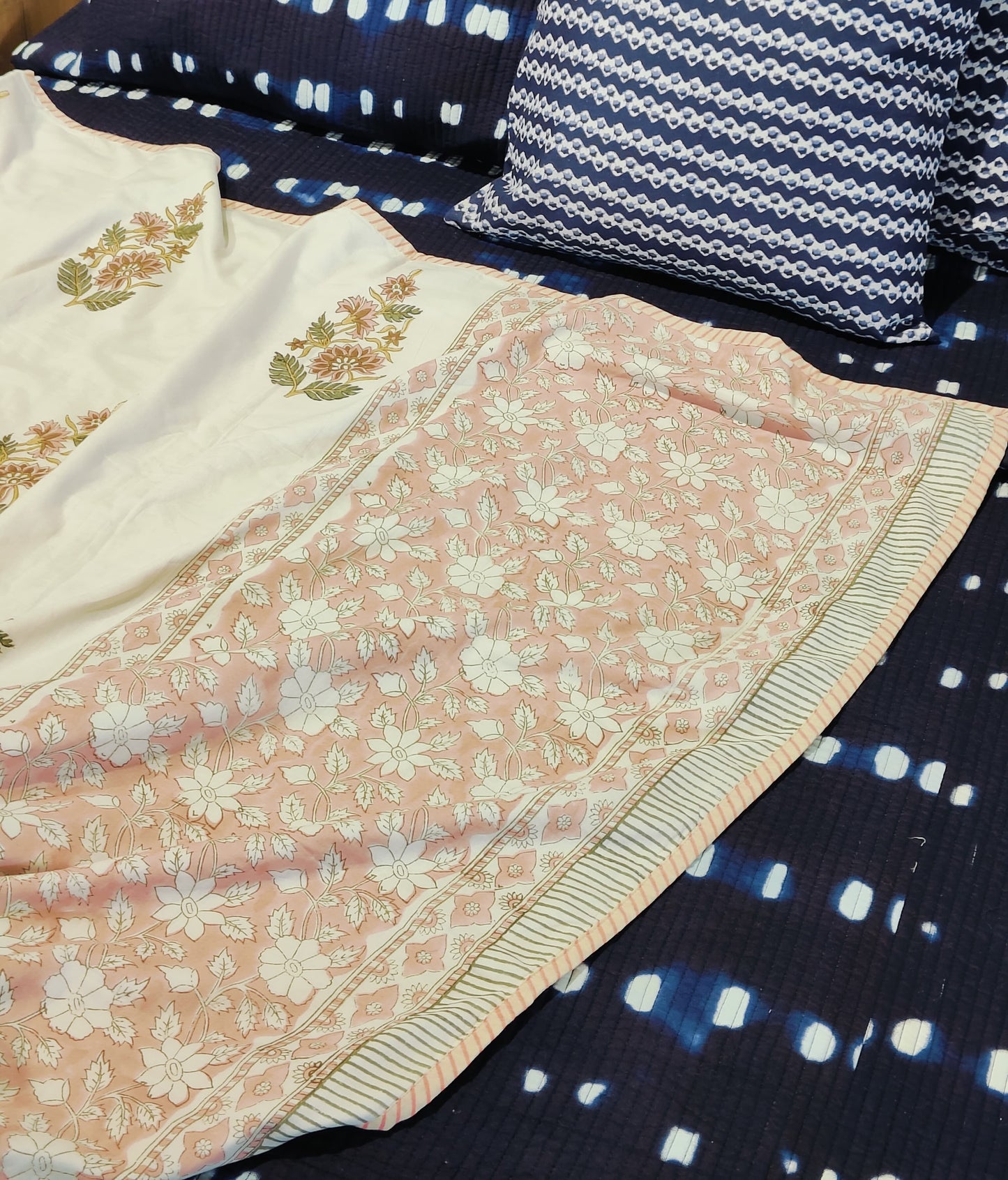 Peach Blossom Handblock Cotton Dohar