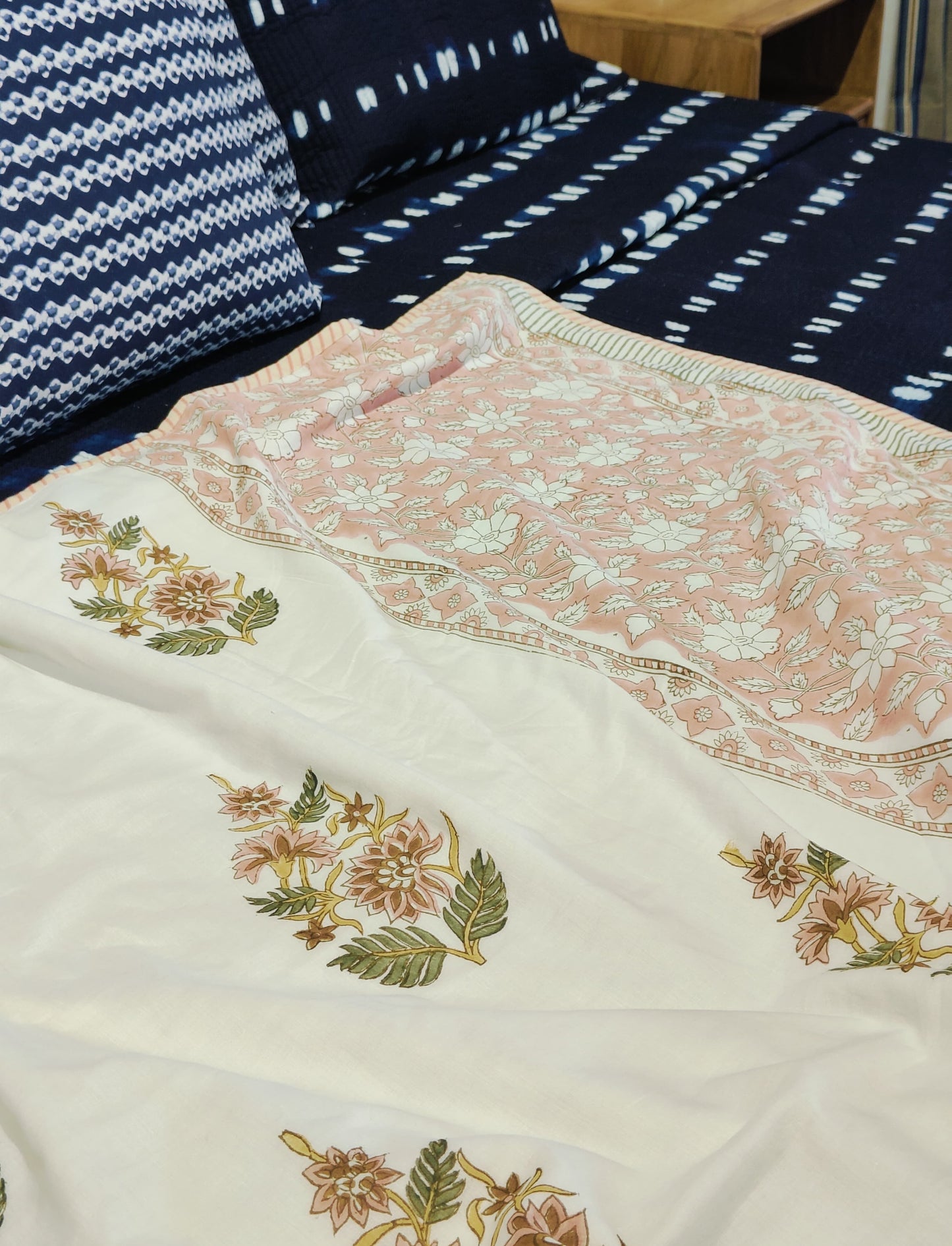 Peach Blossom Handblock Cotton Dohar