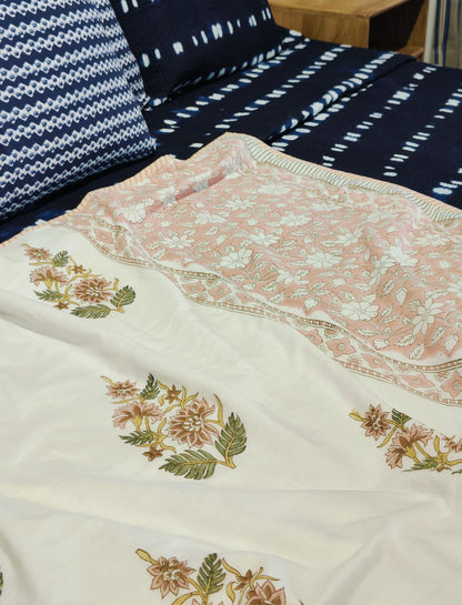 Peach Blossom Handblock Cotton Dohar
