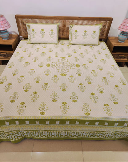 Olive Bloom Cotton Bedsheet Set