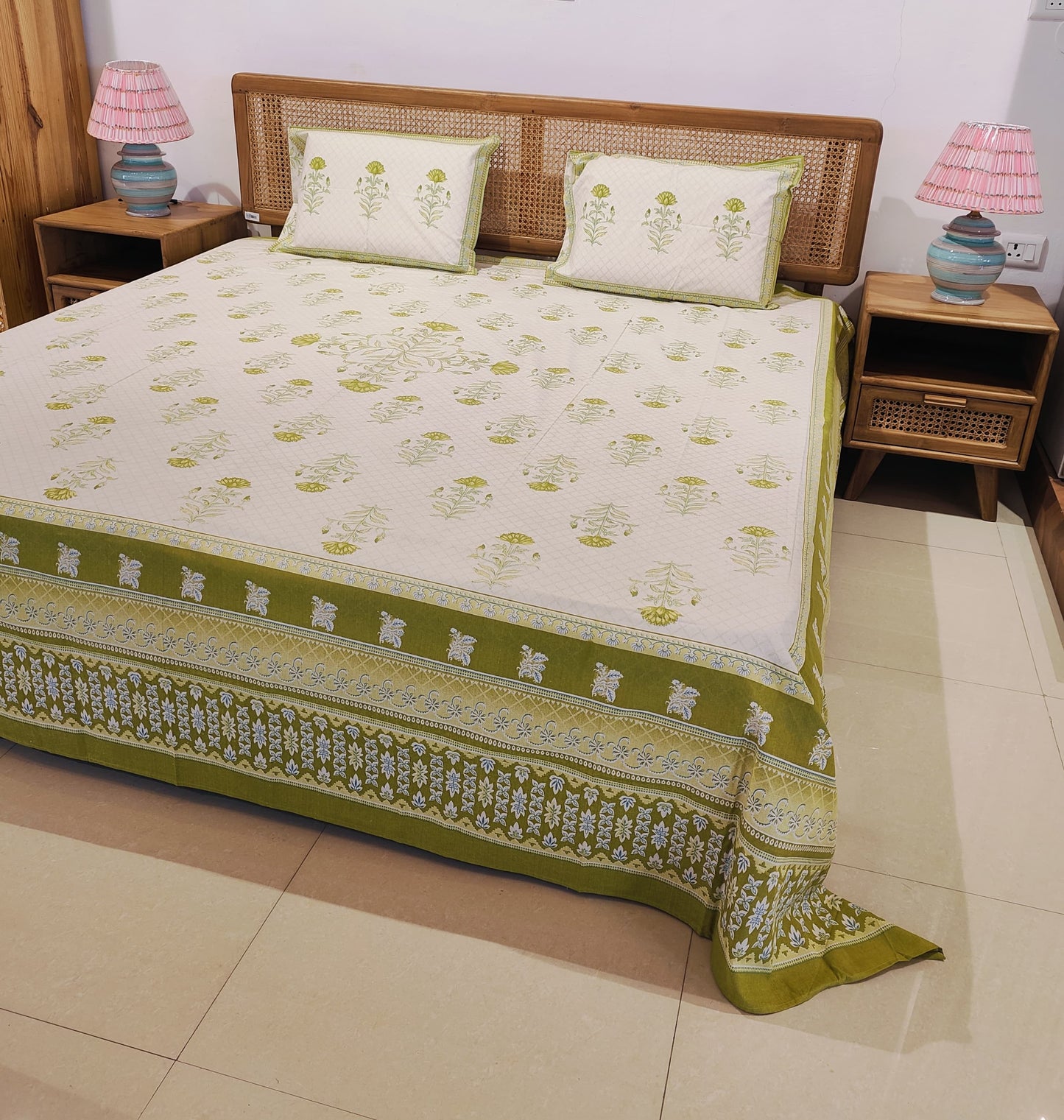 Olive Bloom Cotton Bedsheet Set