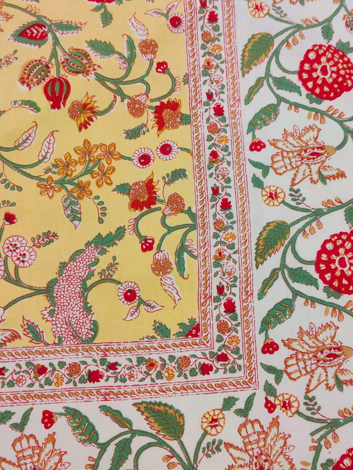 Vibrant Yellow Hand Block Printed Cotton Bedsheet Set