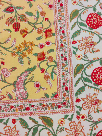 Vibrant Yellow Hand Block Printed Cotton Bedsheet Set