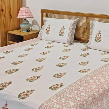 Hand Block Printed Floral Cotton Bedsheet Set