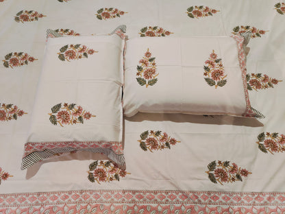 Hand Block Printed Floral Cotton Bedsheet Set