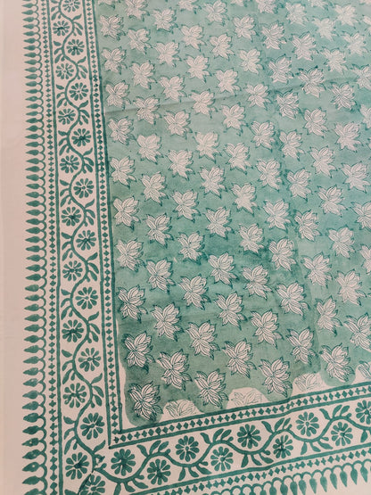 Aqua Blue Hand Block Printed Cotton Bedsheet Set