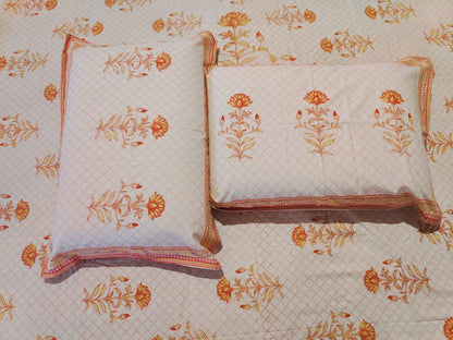 Soft Peach Floral Cotton Bedsheet Set