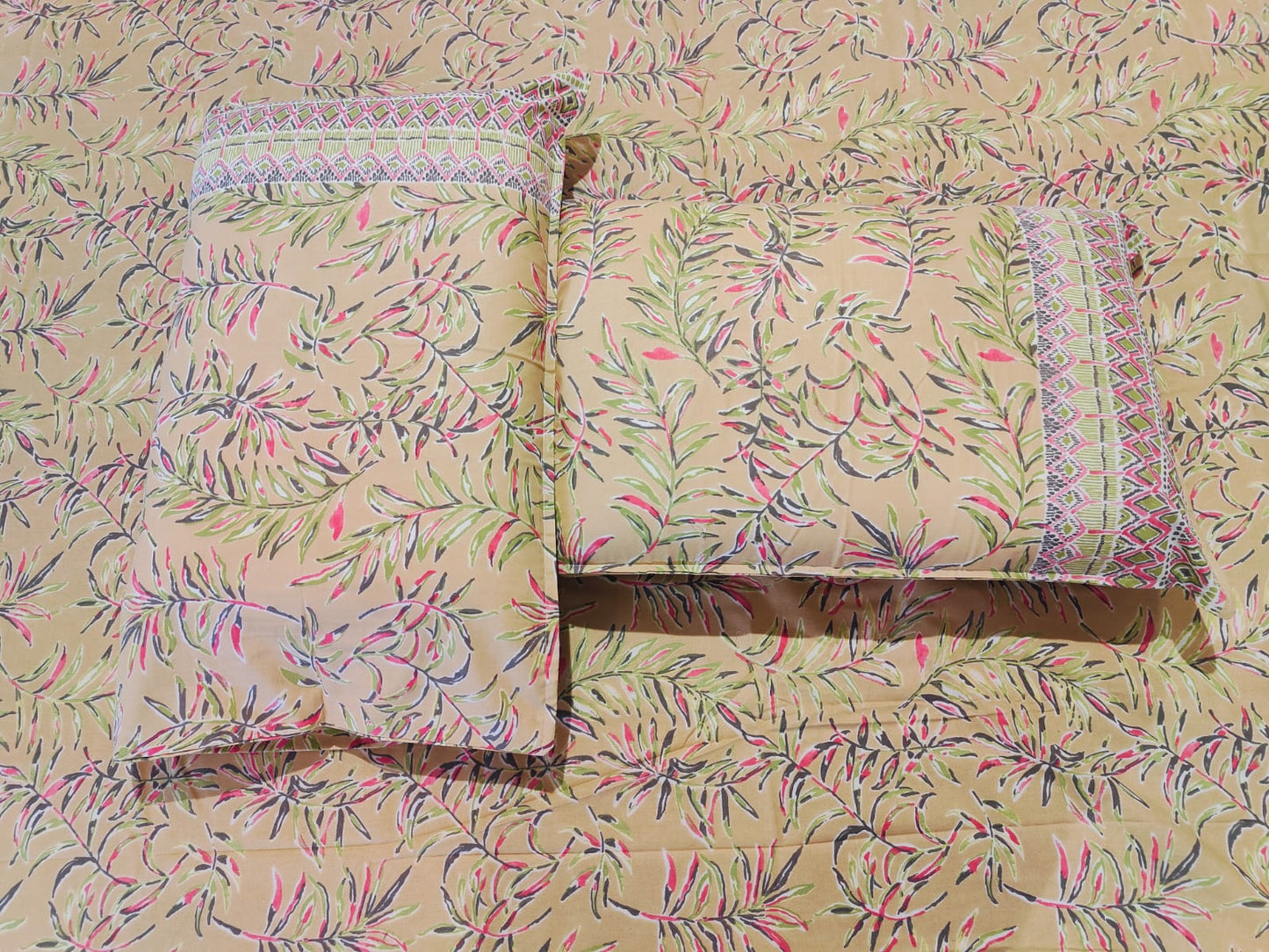Mustard Yellow Leafy Vine Printed Cotton Bedsheet