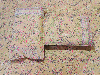 Mustard Yellow Leafy Vine Printed Cotton Bedsheet