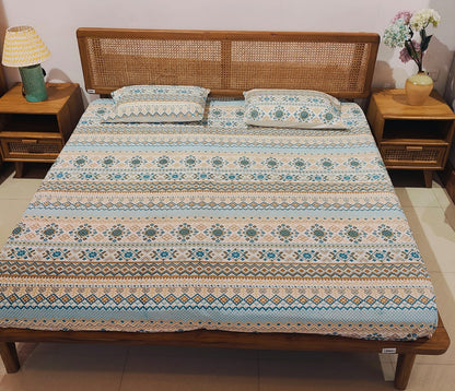 Ethnic Print fitted Cotton Bedsheet Set