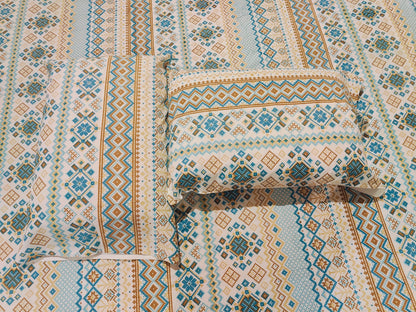 Ethnic Print fitted Cotton Bedsheet Set