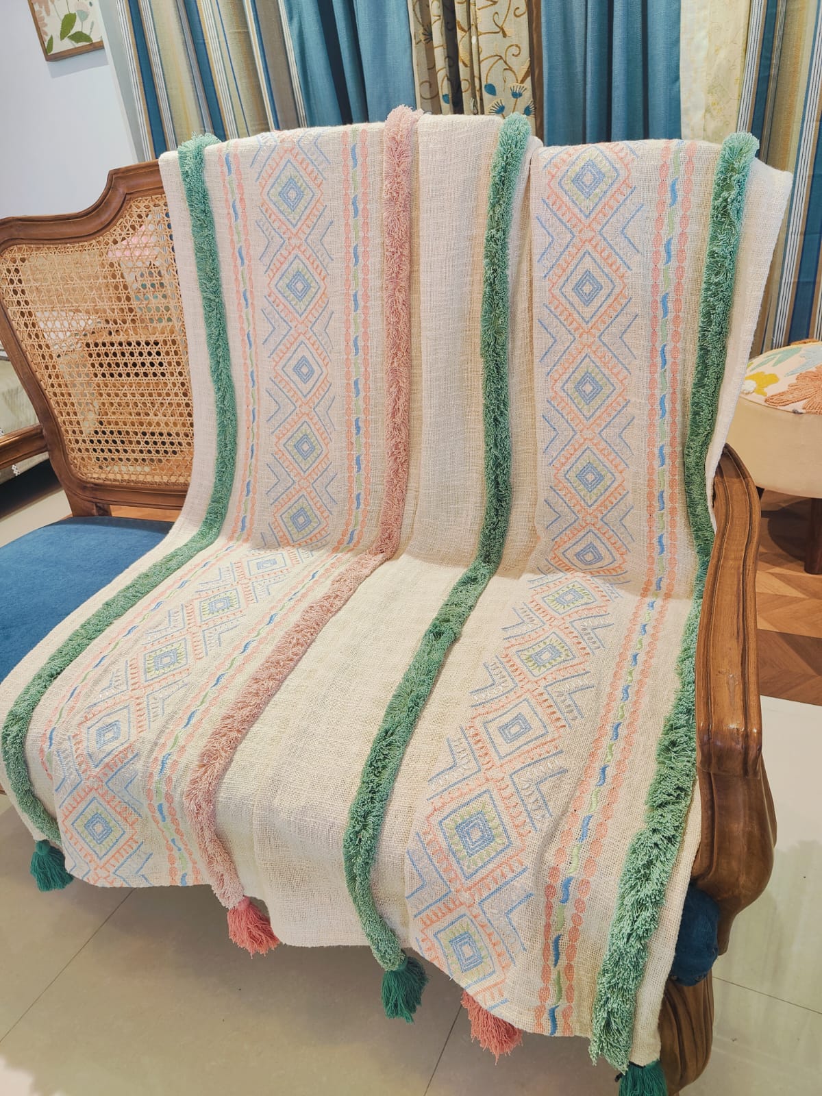 Pastel Boho Woven Throw with Tassels