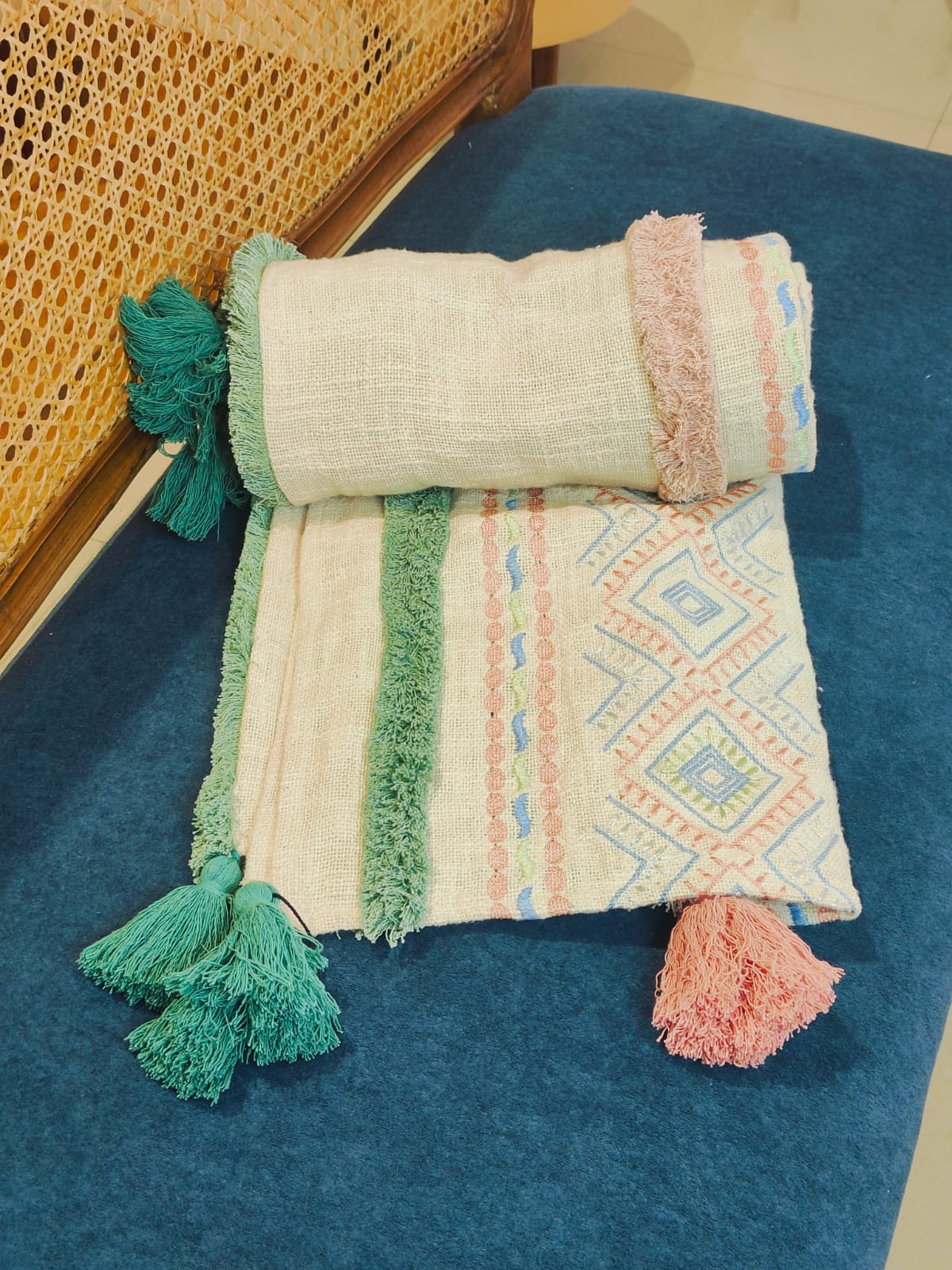 Pastel Boho Woven Throw with Tassels