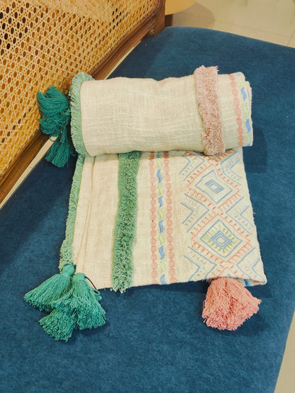 Pastel Boho Woven Throw with Tassels