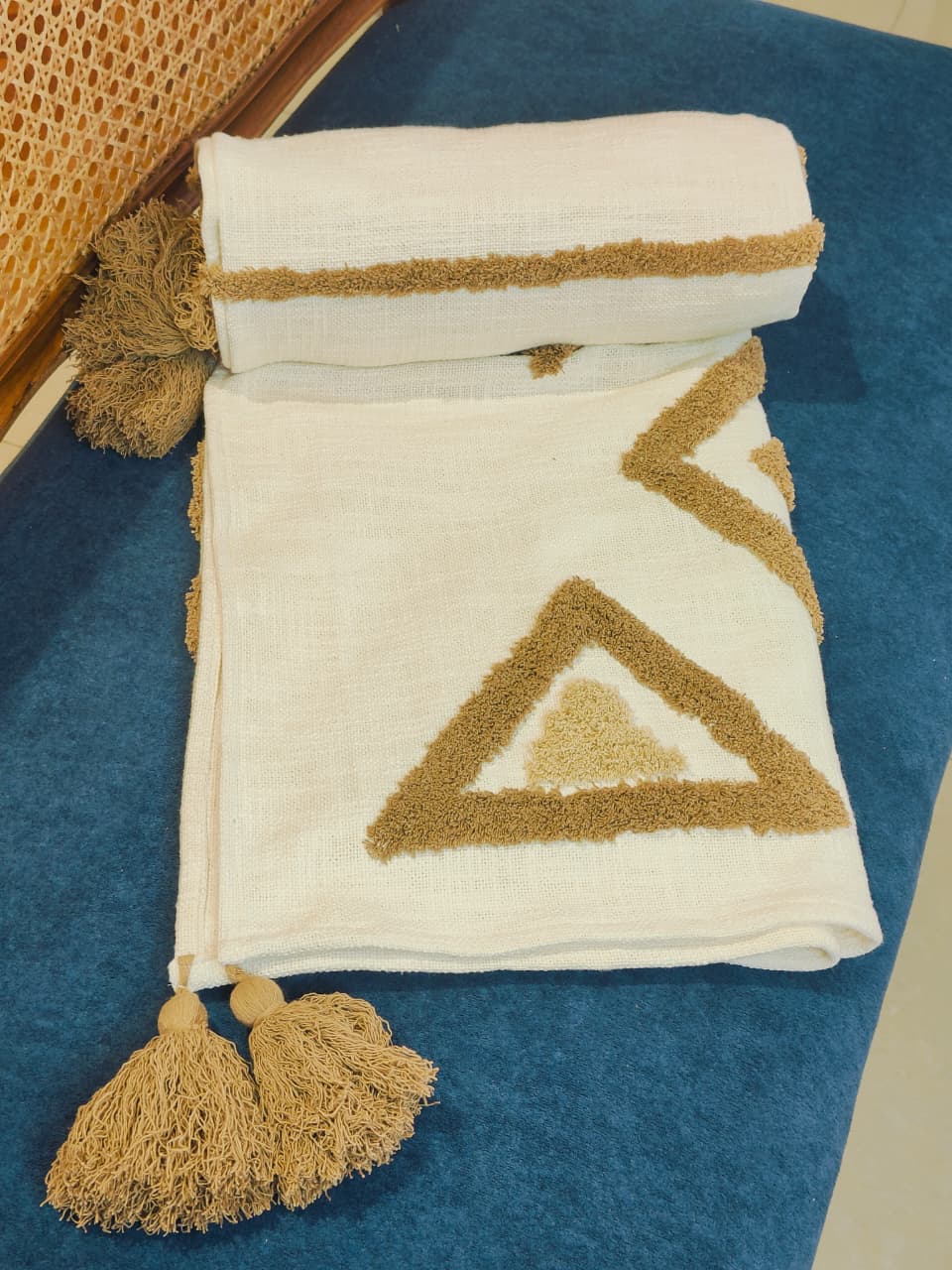 Minimal Boho Geometric Throw in Mustard &amp; White