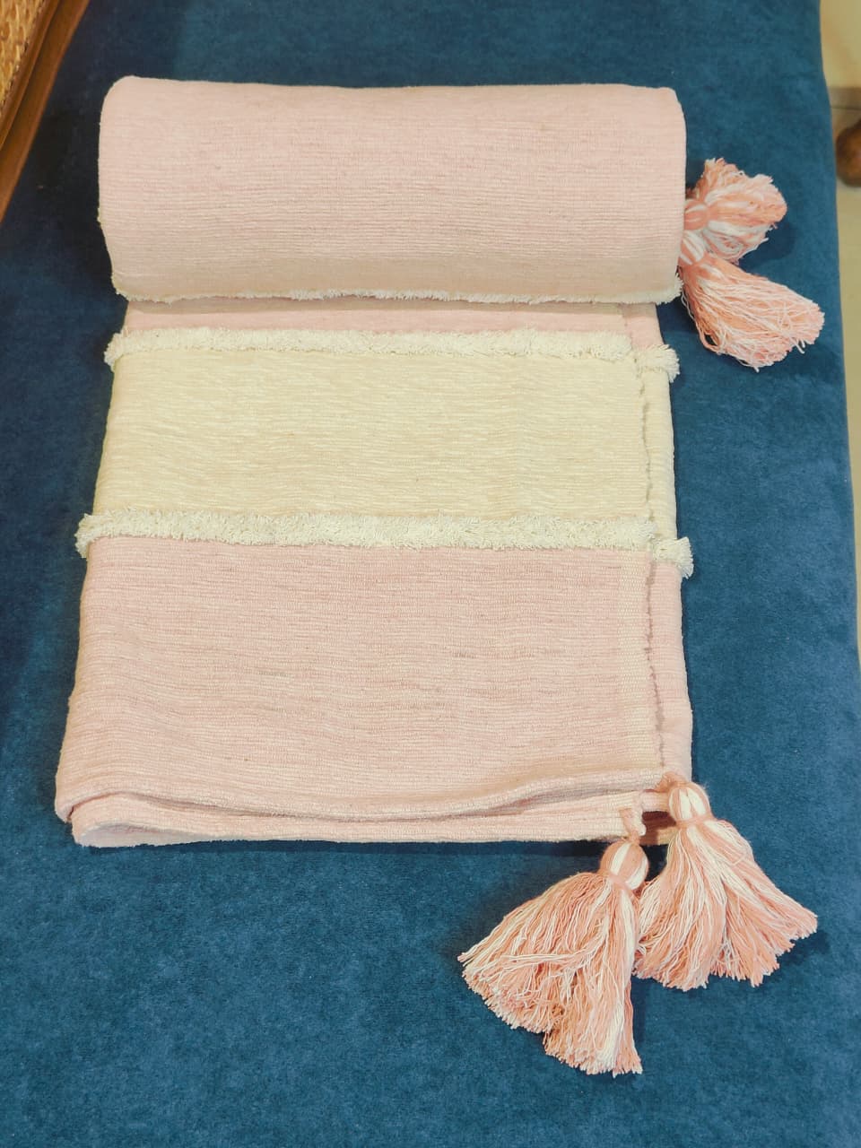 Blush Pink &amp; Ivory Textured Throw with Tassels